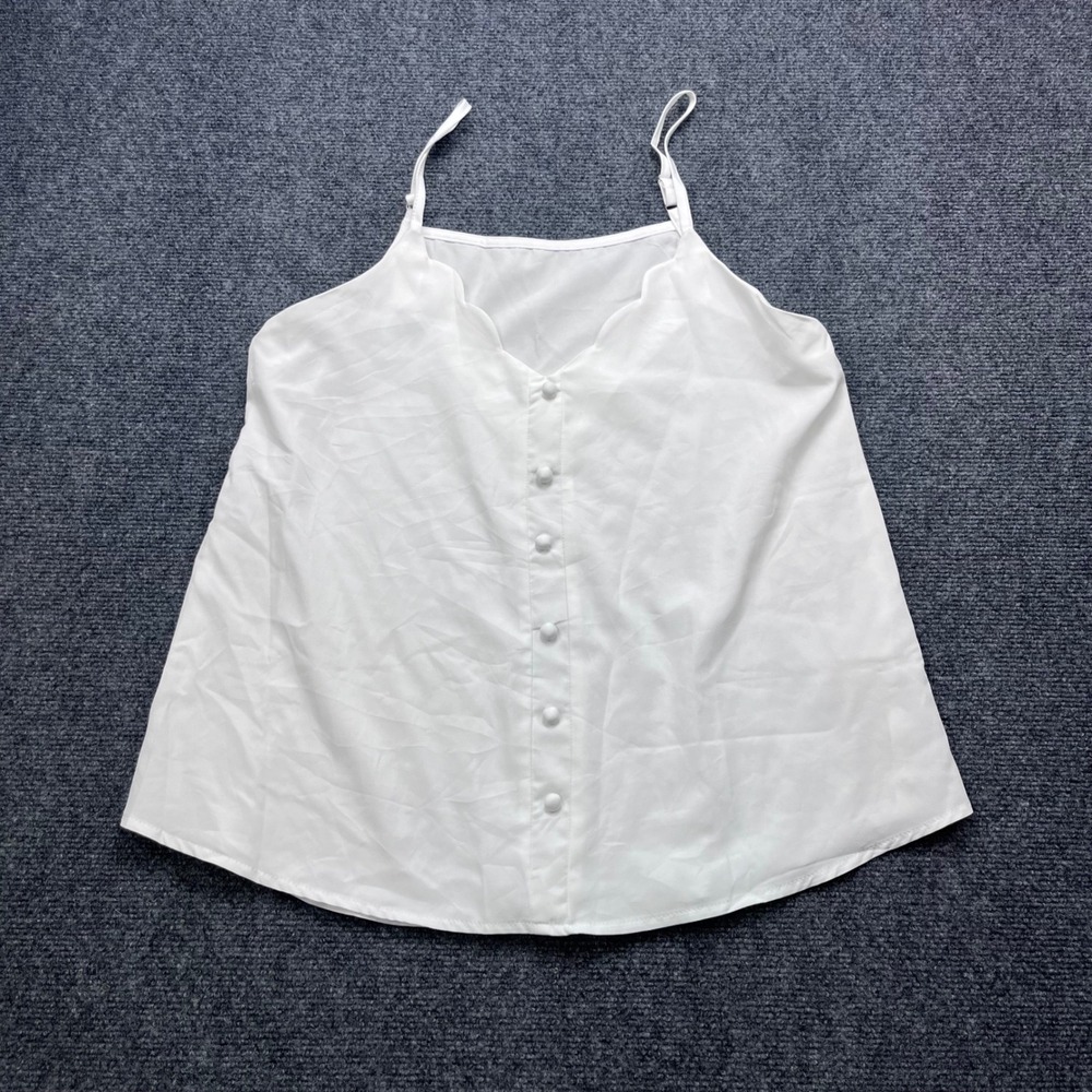 Minimalist Sleeveless Camisole White Button Front Scalloped Tank